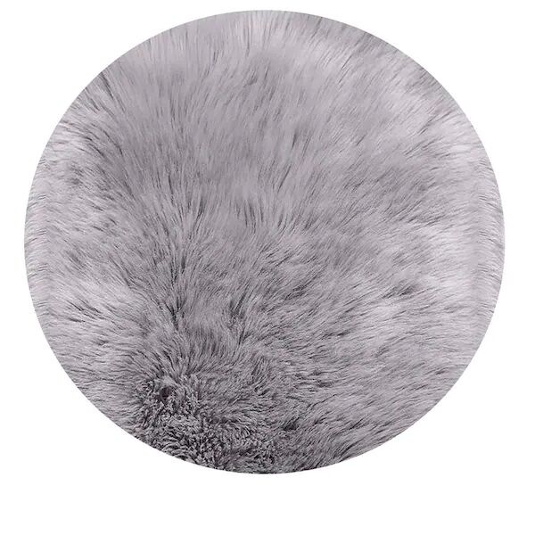 gray round sheepskin rug