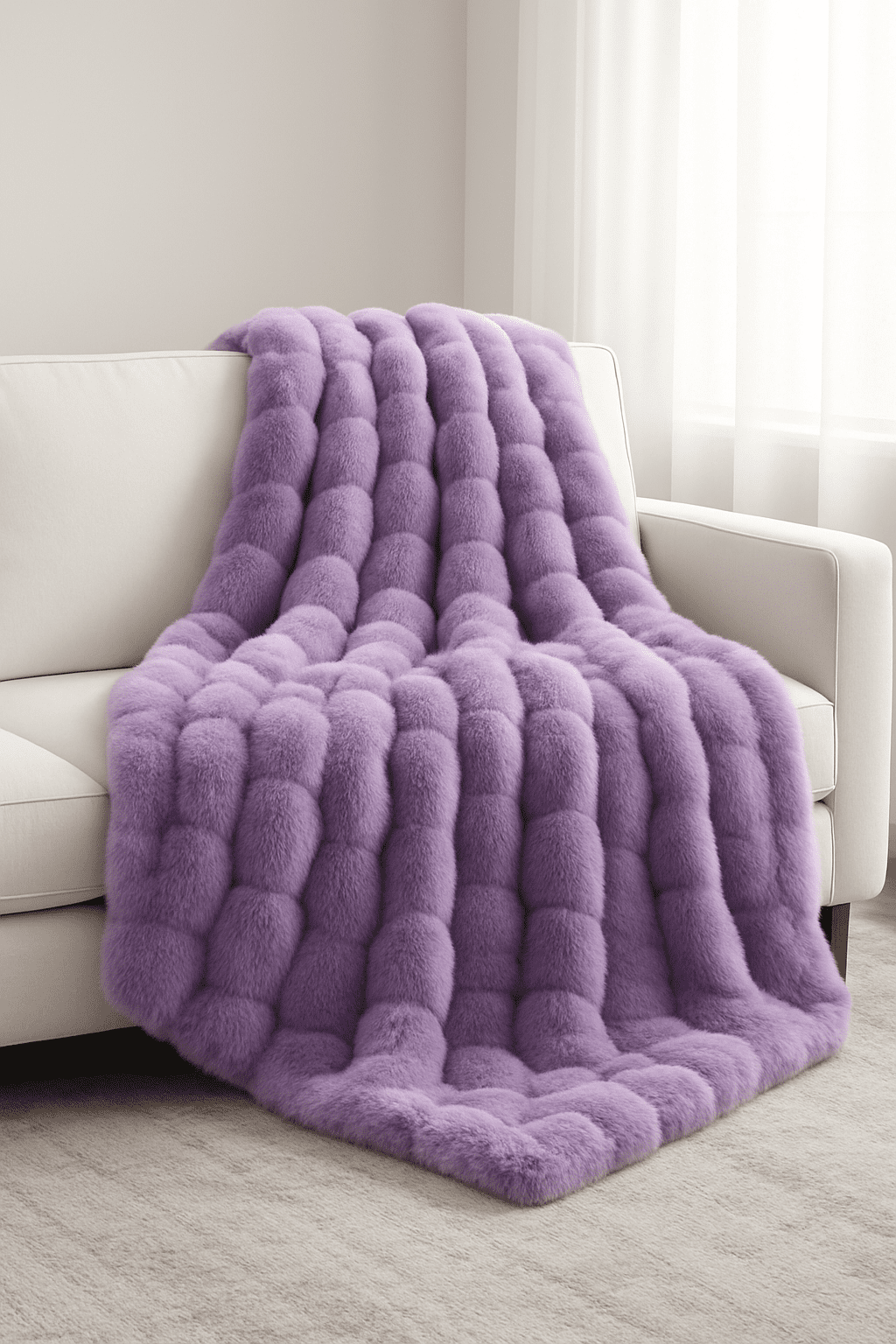 lilac purple bubble faux fur throw